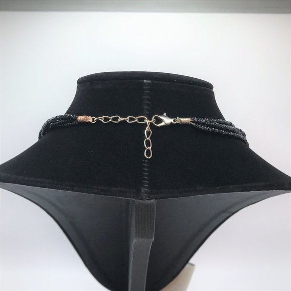 Necklace Bracelet Mother of Pearl Black Set Lot Multistrand Beaded Carved Flower - Picture 7 of 10